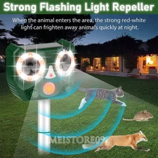 Ultrasonic Solar Animal Repeller 5 Modes w/ Motion Sensor Flashing Light Yard US