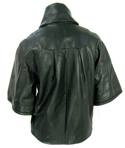 Sheri Bodell 100% Lamb Leather Short Sleeve Mock Jacket Size XS Solid Black - Picture 7 of 10