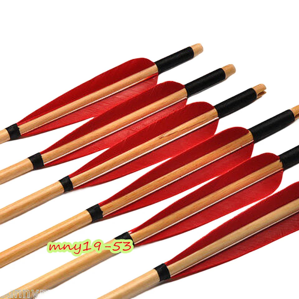 6Pcs Archery Hunting 31.5" Wooden Shaft Arrows Turkey Feather Shooting Practice - Image 4 of 4