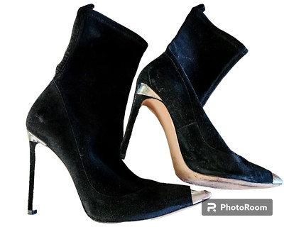 Gianvito Rossi Suede Leather Booties Pull On Stiletto Italian EU 39 Black SEXY