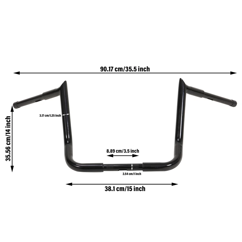 Black 14" For Harley Street Electra Glide Meathook Bars Handlebar 1pc - Imagem 2 de 4