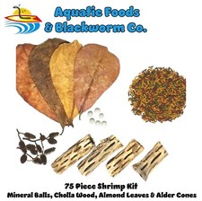 75-Piece Shrimp Kit, Mineral Balls, Cholla Wood, Almond Leaves, Casuarina Cones