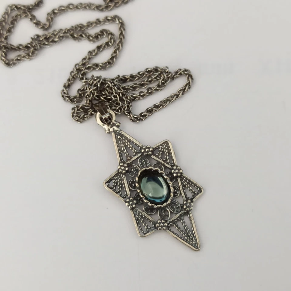 Мужская звезда Давида ожерелье серебро большой синий филигранный женщин винтажный 925 подарок - Изображение 4 из 4