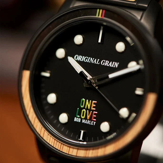 Original Grain "One Love" Ltd. Edition Bob Marley Bamboo Black 42mm Watch- NIB - Image 3 of 4