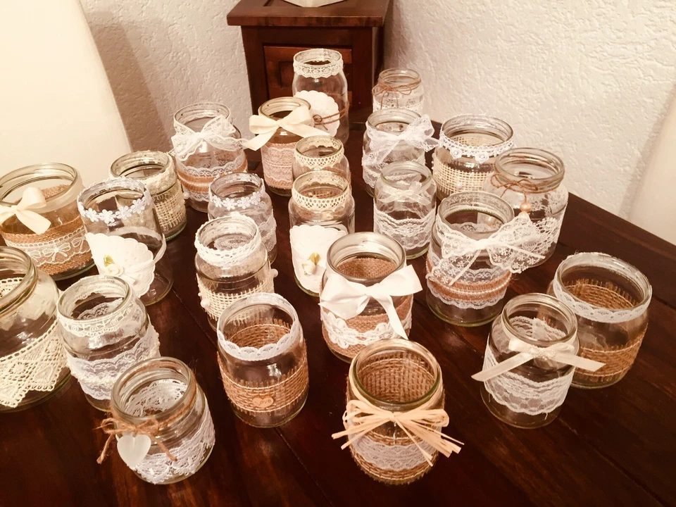 Vintage Deko Teelichtgläser Teelichthalter Hochzeit 25 Teilig Shabby Dekolicious - Bild 4 von 4