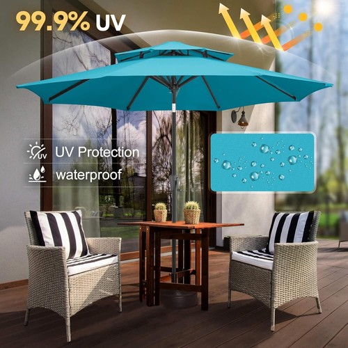 Two-Tier 9ft Patio Umbrella with Push Button Tilt - Perfect for Gardens & Pools - Picture 7 of 10