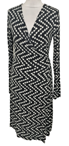 Warehouse Women's Dress Size 6 Black Patterned Jersey Long Sleeves Used F1 - 第 1/10 張圖片