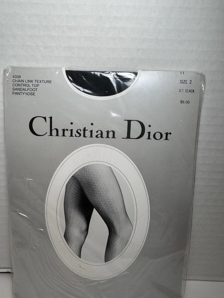 Meia-calça Christian Dior preta textura elo de corrente controle tamanho 2 - Imagem 3 de 3