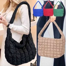 Women Winter Puffer Tote Bag Quilted Puffy Handbag Shoulder Bag Underarm Bag US