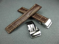 22mm Brown Deployment Grain Leather Strap Buckle Watch Band Set NAVITIMER 22