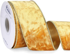 Gold Velvet Wired Ribbon 2.5 Inch Metallic Gold Crushed Velvet Christmas Ribbon