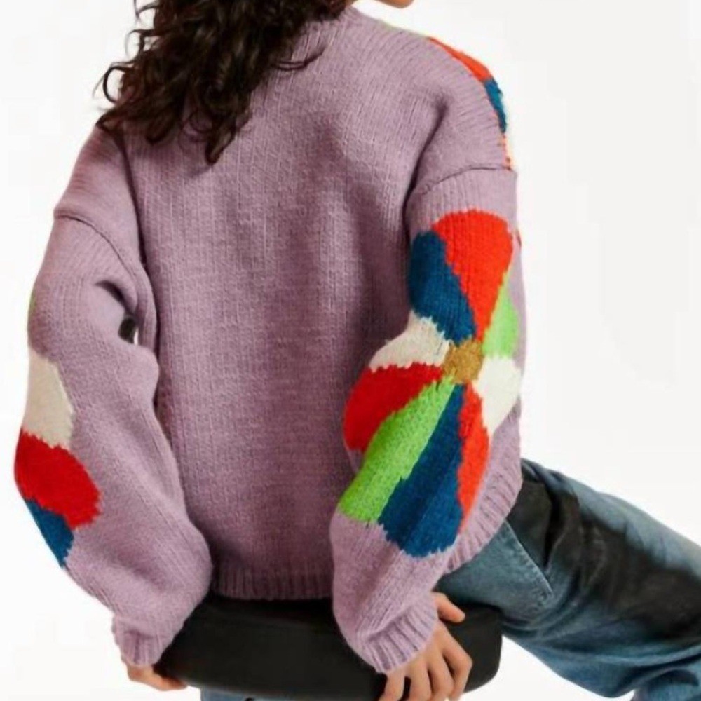 Essentiel Antwerp Eflower Flowers Intarsia Crew Neck Sweater Pullover Lavanda L image 2