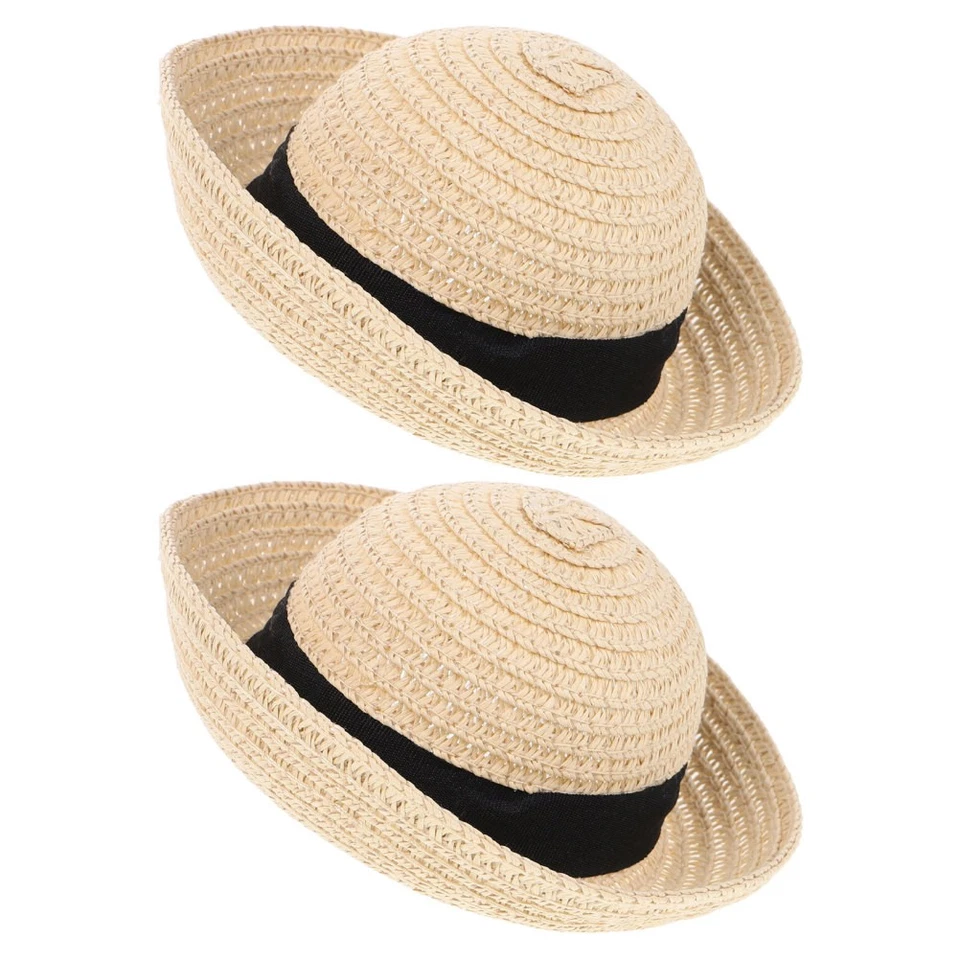 2 mini cappelli di paglia per lavoretti - Cappellini in miniatura per case - Immagine 4 di 4