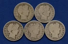 Barber Half Dollar Lot (5) 1895, 1902, 1906, 1908 S, 1911 D
