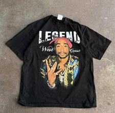 Modern Y2K Tupac West Coast Black Short Sleeve Shirt, Size XL, From Shaka