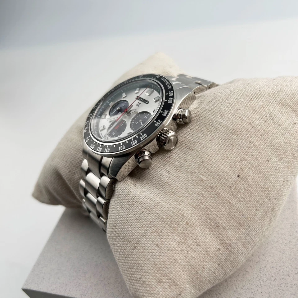 Nuevo reloj cronógrafo solar para hombre Seiko Prospex Speedtimer SSC911 esfera plateada Foto 3 de 4