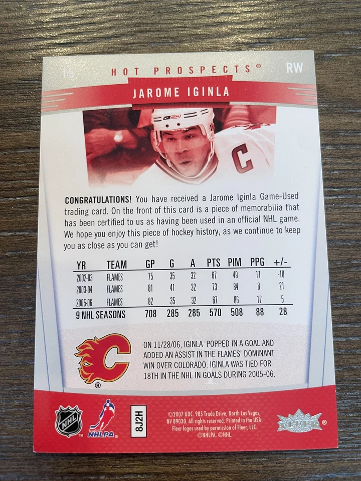 2006-07 Fleer Hot Prospects #15 Jarome Iginla Red Hot #/100 - Image 2 of 2