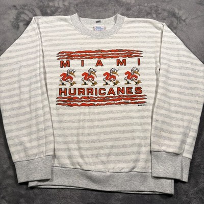 Vintage 1992 Miami Hurricanes Sebastian Ibis Sweatshirt Mens Medium Gray Striped