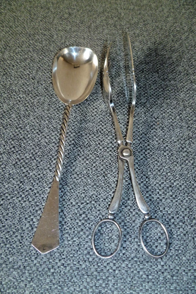 Vintage Antique Bundle Silver Serving Spoons Ladles Cake Tongs - Image 2 of 4