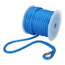 1/2"x100' Anchor Rope Solid Braid MFP Anchor Line w Thimble Blue for Marine Boat