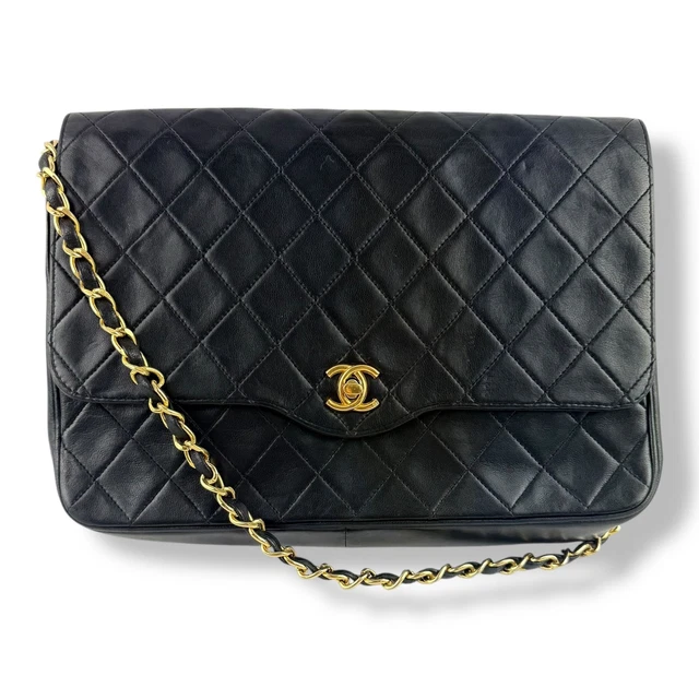 Chanel Twist Lock Black Lambskin Leather Shoulder Vintage Handbag