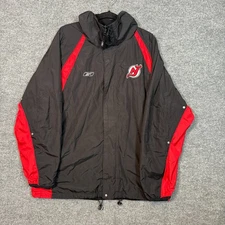 New Jersey Devils Reebok Vintage Jacket Mens Large Black Reversible Y2K Zip Up