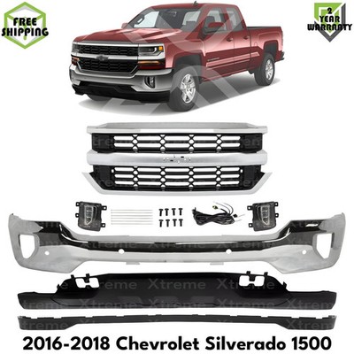 Front Bumper Chrome & Grille Assembly Kit For 2016-2018 Chevrolet Silverado 1500