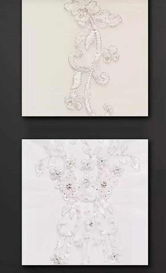 SZE 18 DAVIDS BRIDAL COLLECTIONA line Chiffon Split Front Overlay Wedding Dress - Image 3 of 3