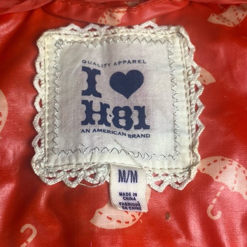 I LOVE H.81 Girls Umbrella Patterned Raincoat Red Burnt Orange Hooded Medium - Picture 3 of 10