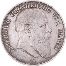 [#345087] Coin, German States, BADEN, Friedrich I, 5 Mark, 1902, Karlsruhe, VF