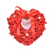 8x8 Inch Wedding Ring Pillow, Ring Bearer Pillows Pearl Decoration, Red