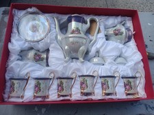   courting couple  japanese lusterware complete antique tea set w/ 6 demi tasse