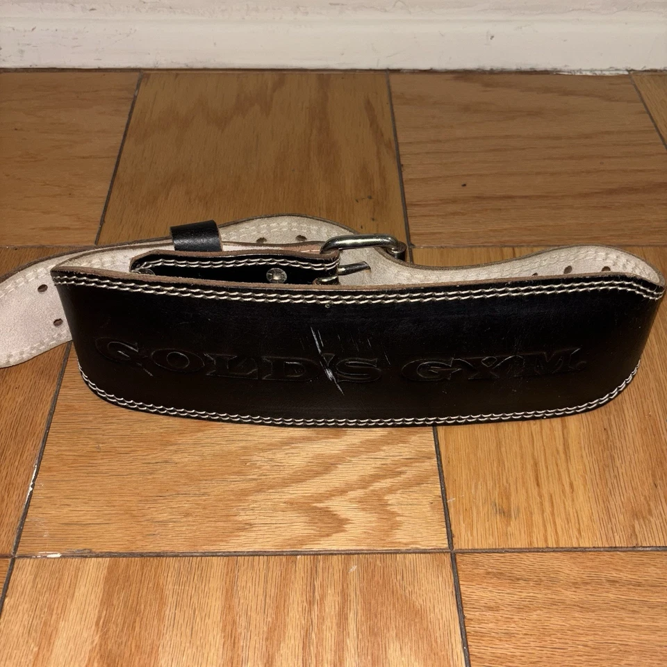 Cinturón trasero de levantamiento de pesas Gold’s Gym talla S/M negro cuero partido espuma acolchado ADJ Foto 2 de 4