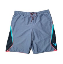 Nike Board Shorts Mens Large Gray Teal Orange Swim Trunks 11  Inseam Mesh Lined
