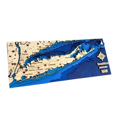 Long Island NY 3D Wooden Map 14x5.5 | Layered Topographic Bathymetry Wall Art