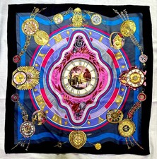 HERMES Carre 90 parmi les fleurs je compte les heures Vintage Silk Scarf Auth