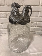 Arthur Court Clear Dimple Glass Canister Jar w/ Rooster Lid 13”Tall Vintage!!!
