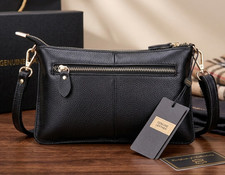 NEW ITALIAN LEATHER BLACK CROSSBODY PURSE WOMEN'S LUXURY ZIPPER PURSE