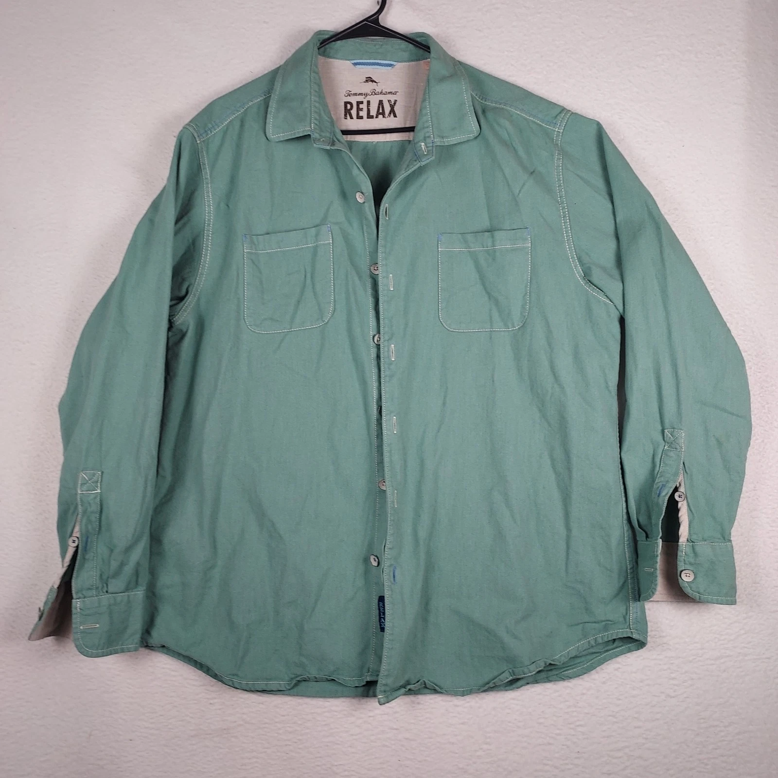Tommy Bahama Relax Men’s XL Green Button Up Shirt Long Sleeve Cotton