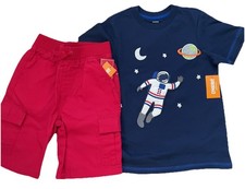 Gymboree boys 6 Top Shorts Astronaut Embroidered Tee Cargo Shorts 2PC NWT