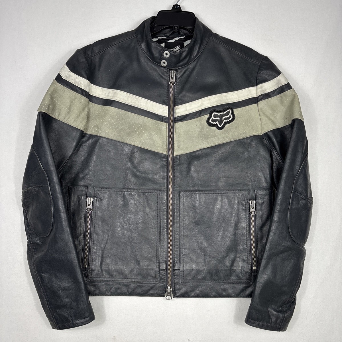 Vintage Fox Racing Leather Jacket Men's M Gray Motocross Moto Full