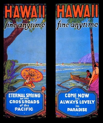 HAWAII FINE ANYTIME PARADISE ETERNAL SPRING BEACH TRAVEL VINTAGE POSTER REPRO
