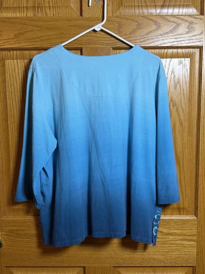 Alfred Dunner Womans XL Blouse Hombre Blue Rhinestone Bling 3/4 Sleeve Feminine - Image 2 of 4