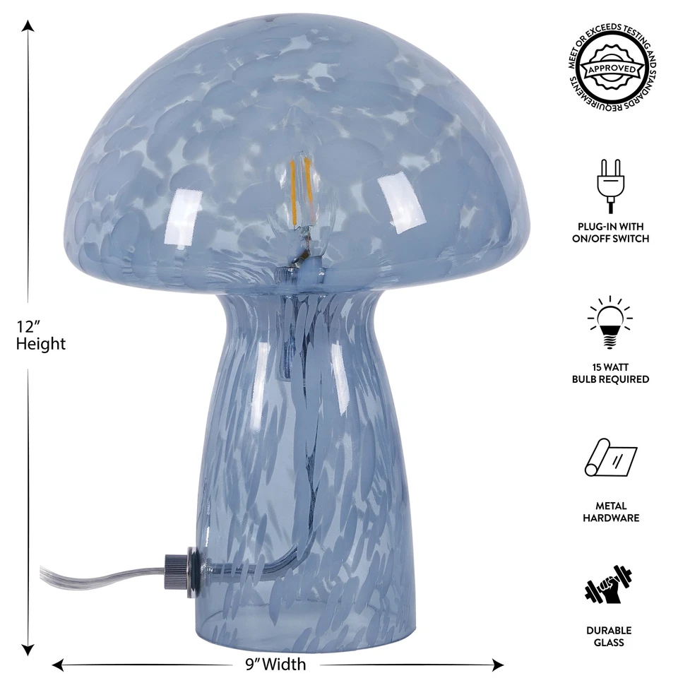 Novelty Glass Mushroom Lamp, multiple colors, 12" H, Plug-in - Image 3 of 4