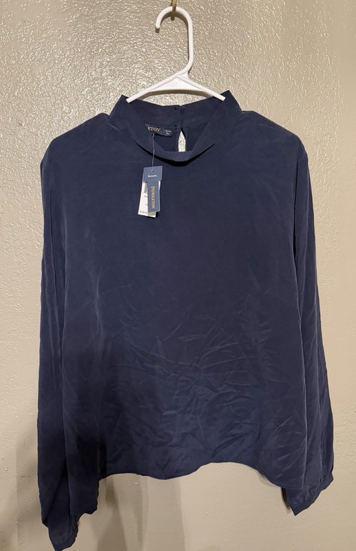 NWT Pendleton Women’s Petite XL Navy Mock Neck Long Sleeve Blouse