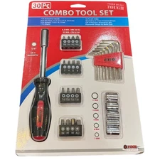 New Sealed Tool Solutions 30 Pc Combo Tool Set Screwdriver Hex Keys Sockets Bits