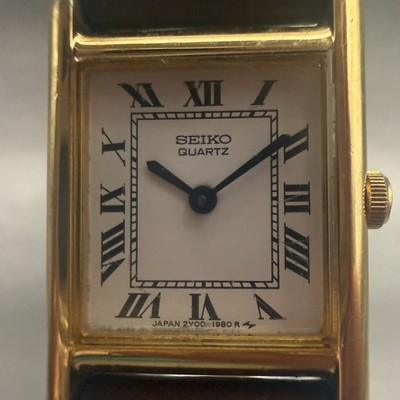 Seiko Tank Watch Women 18mm White Dial Gold Tone Rectangle 2Y00