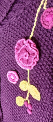 Savannah Girl's Chunky Knit Cardigan Size 4 4Y Plum Floral Big Buttons Pockets - Picture 10 of 12