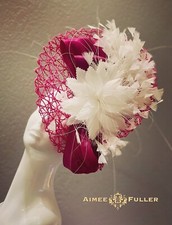 Kentucky Derby Fascinator Bridal Hat Deep Berry Hot Pink White Ascot Holiday Hat