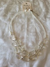 Vintage 2 Strand Clear Acrylic  Faux Pearls Necklace  Earrings Set